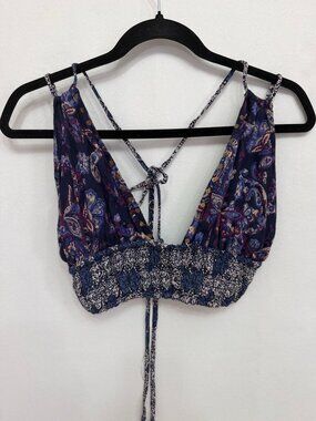 Ecote Paisley Smocked Tie Back Crop Top M